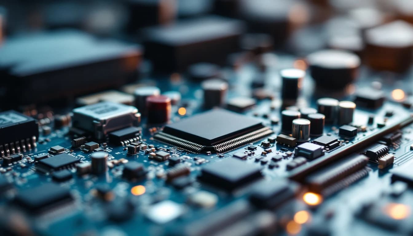 Macro shot of airbag SRS module circuit board with chip access pins